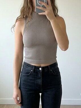 Light Ribbed Compression Mock Neck Tank Top